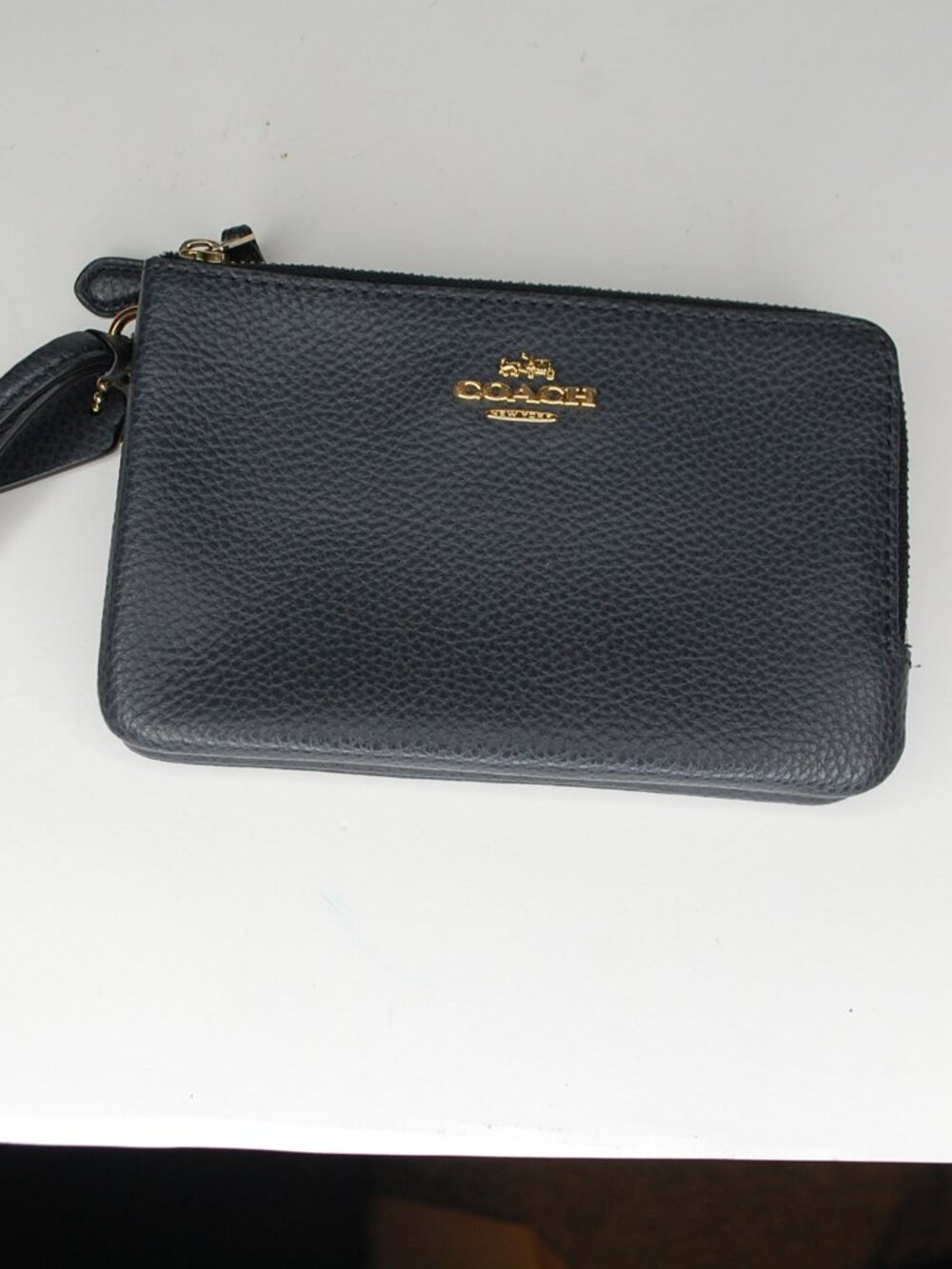 Coach Wristlet Wallet Gray Pebbled Leather Double Zip Small Clutch Bag